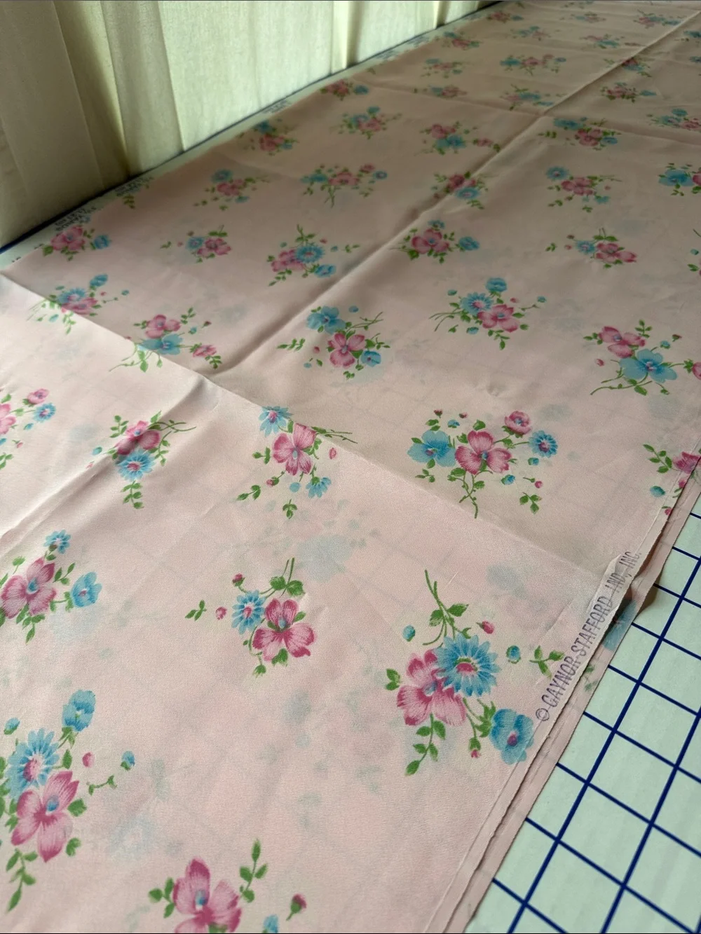 Vintage 1970s Gaynor Stafford Pink Floral Fabric 2 Yards x 44” Dress Fabric